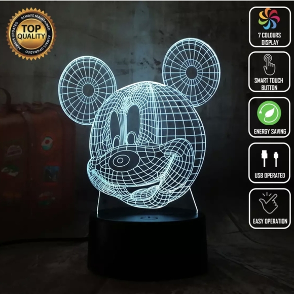 Mickey Mouse 3D LEF Touch Lamp, 7 Colors - Picture 2 of 12